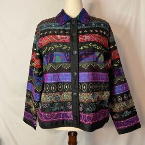 Colorful Embroidered Coldwater Creek 5 Button Jacket With Collar,  Size 1X